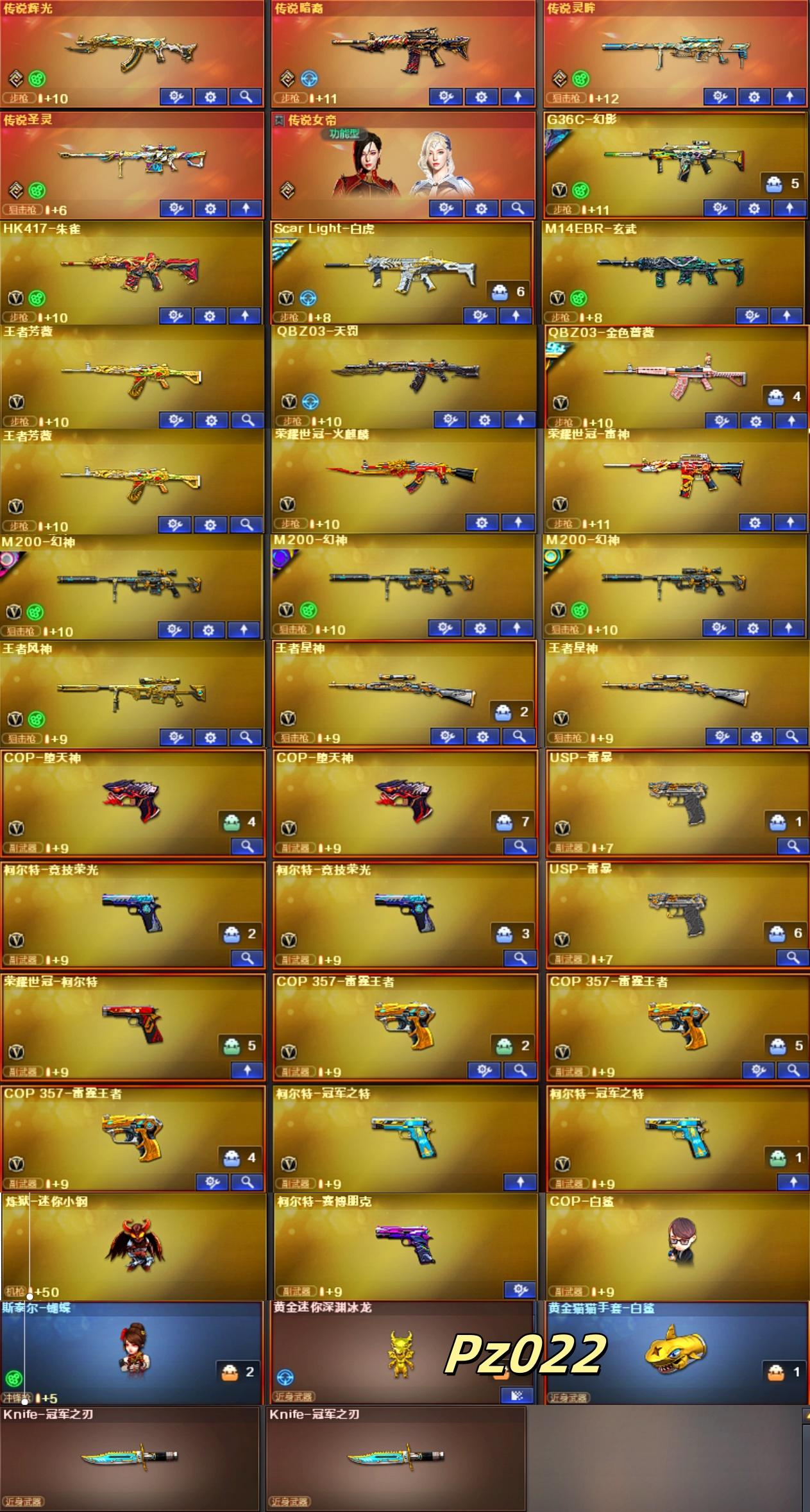 Pz022北部318v灵眸女帝G36幻影/3幻神8皮宠儿+卡/王者星神白虎4皮qbz3皮裁决带皮+卡/6烈6盘6炼